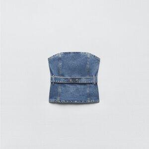 Zara top blouse denim jeans belt sleeveless bandeau